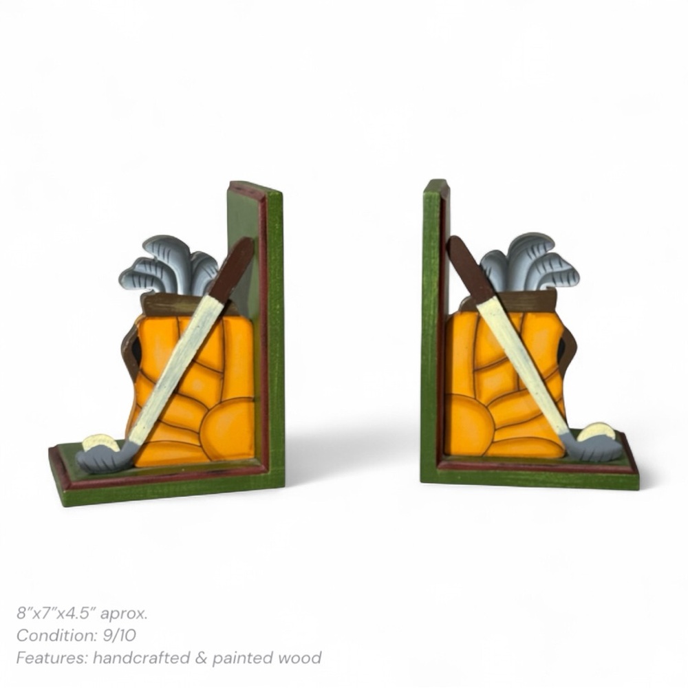 Vintage Darice Handmade Wood Golf Bookends Pen
Holder